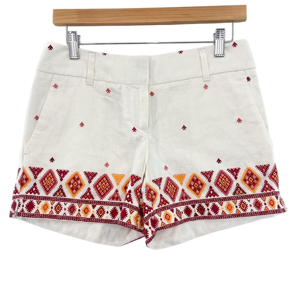 NWT Ann Taylor LOFT White Linen Blend Shorts 00 Patterned Diamond Boho Beach